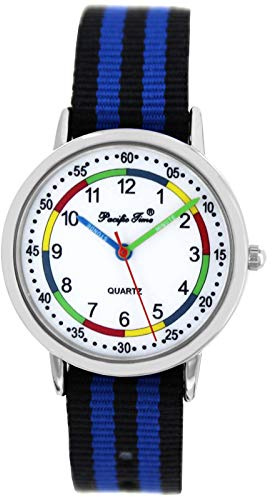 Pacific Time Kinderuhr Lernuhr Mädchen Jungen 5 ATM wasserdicht | Lernzifferblatt 1–12/05–60 Min., 5 ATM wasserdicht, beschriftete Zeiger und austauschbares 16-mm-Textilarmband.