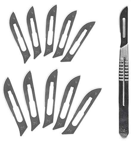 Set di 10 lame in acciaio al carbonio chirurgico per bisturi + 1 lama per bisturi 4# con manico spesso, strumento di taglio fai da te per riparazione PCB