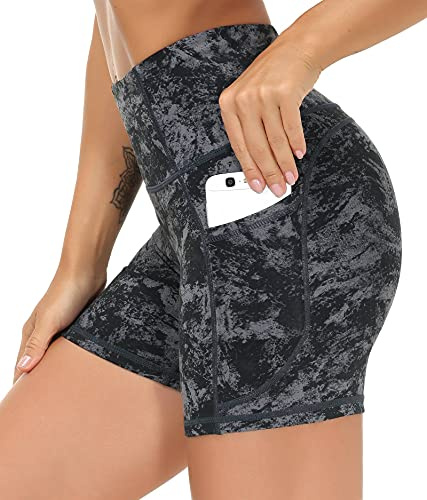 THE GYM PEOPLE Pantaloncini Ciclista Donna Vita Alta Leggings Corti Estivi | Controllo Addome, Opaco, 2 Tasche Laterali Profonde, Stretch 4 Vie, Traspirante, Shorts Sportivi Corsa Yoga Fitness Pilates