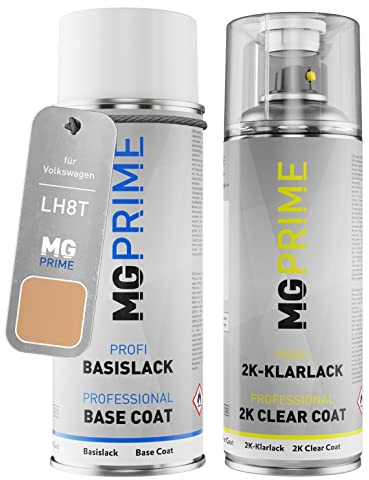 MG PRIME Autolack Spraydose für Volkswagen LH8T / H8T / D6 Timorbeige +2K | für Volkswagen VW, Timor Beige, Set aus Basislack + 2K Klarlack, Sprühdosen 400ml