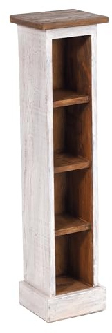 DESIGN DELIGHTS RUSTIKALES Holz CD Regal CD Tower | Mahagoni Massivholz, 75x18x14,5cm (HxBxT) | Holzregal mit 4 Fächern, CD Aufbewahrung | Farbe: 05 weiß-Natur
