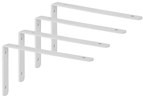 Sayayo Staffe per Mensole Bianche Staffe per Mensole Pesanti 25CM Staffa Angolare in Acciaio Inox Spessore 4MM, Supporti Mensola Reggi Mensola da Muro, 4 Pezzi | Staffe da parete in acciaio inox spesse 4 mm per mensole resistenti, 4 pezzi