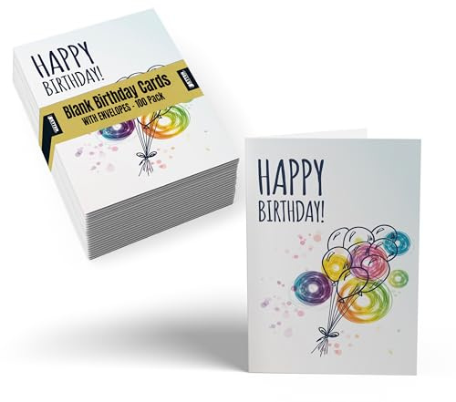Better Office Products Geburtstagskarten, 10,2 x 15,2 cm, lustiges Ballonabdeckungs-Design, innen blanko, mit Umschlägen, 100 Stück