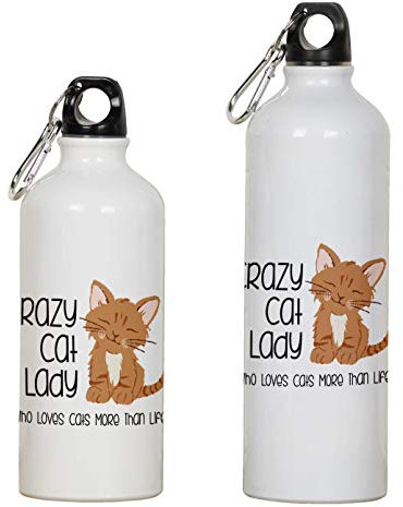 Printtoo Verruckte Katzendame, Die Katzen Mehr Als Das Leben Liebt Drucke Aluminium Sportflasche Mit Karabinerhaken 650ml/21.9oz