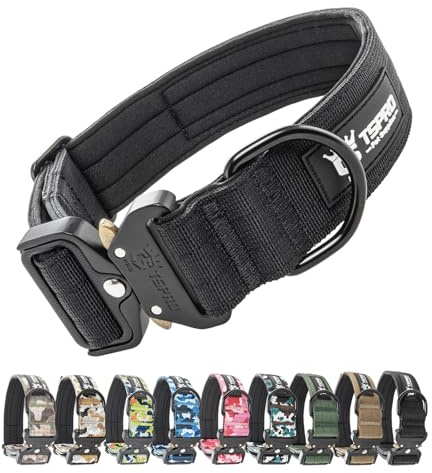 TSPRO Premium Hundehalsband mit Patch Dickes Verstellbares Taktisches Hundehalsband Schwere Ausführung Schnellverschluss Metallschnalle für Mittelgroße bis Große Hunde (Schwarz M)