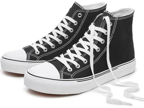 hash bubbie High Top Sneakers for Women Classic High Tops Canvas Shoes Lace up Women's Fashion Sneaker(Black,US8W/US6M)