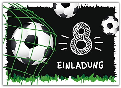 Junaversum 12 Einladungskarten zum 8. Kindergeburtstag achte Geburtstag Jungen Fussball Fußball