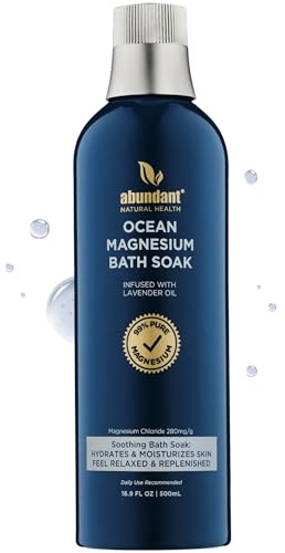 Abundant Natural Health Ocean Magnesium Bath Soak Infused with Lavender Oil to Hydrate, Soothe and Moisturize Skin, Relax and Replenish Muscles, Highly Concentrated Pure Magnesium Salts, 500mL