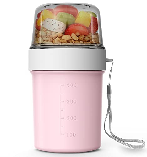 Abree Müslibecher To go Becher 560ml+310ml Praktischer Müslibecher,Joghurtbecher,Lunchbox für Gefrierschränke Mikrowelle und Geschirrspüler (Rosa)