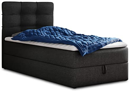 Sofnet Boxspringbett Best Mini mit Bettkasten und Matratzentopper - Einzelbett mit Bonell-Matratze und Topper, Polsterbett, Bett, Schlafzimmer (90 x 200 cm, Schwarz (Inari 100))