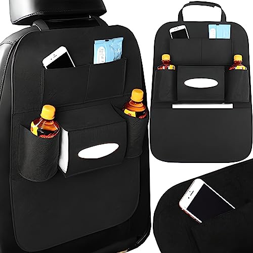 Retoo Organizador de coche para asiento trasero, duradero y grande, organizador de asiento trasero para niños, con mucho espacio de almacenamiento, protección de respaldo de coche, color negro