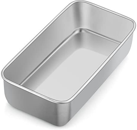 Herogo Sartén de acero inoxidable (23,5x12x6 cm), forma rectangular para hogazas, tostadas, pan, sana y no tóxica, apta para horno y lavavajillas, metal plateado