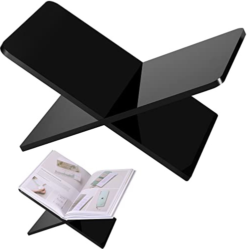 DECORANY Acrylic Book Holder 28 x 18 x 15 cm Open Large Book Display Stand for Cookbook Art Book Bible Guest Book - 2-Piece Coffee Table Book Stand for Reading - Black, Opaque | Acrylic Book Holder for Coffee Table Books, Cookbooks, Recipes, Bibles & Magazines - Book Display Stand for Home Decor