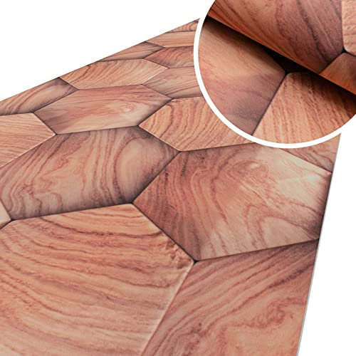 ANRO Küchenläufer Läufer Küchenteppich Flur Teppichläufer Polyester Abwaschbar Teppich Holzoptik Geometrie Beige 220x51cm