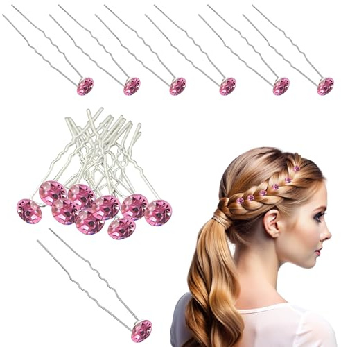 Trimming Shop Lot de 20 épingles à cheveux en cristal pour mariage : élégantes pinces à cheveux en acier inoxydable rose clair strass et accessoires pour femmes, filles, demoiselles d'honneur et bal
