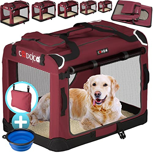 CADOCA® Hundebox XXL Faltbar | 90x60x66cm, atmungsaktiv, robust, pflegeleicht, Transportbox, Haustier, Katze, Tragetasche, Dunkelrot