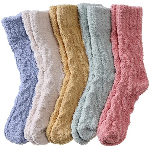DoSmart Fuzzy Socks For Women Slipper Warm Fluffy Soft Winter Cozy Plush Cabin Sleep Christmas Home Socks (5 Pairs Color D)