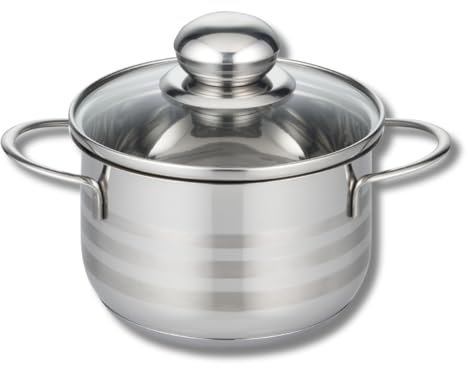 ELO 2221426 Pentola in acciaio inox a induzione, Pentola in acciaio inox, 14 cm, Pentola con coperchio in vetro, acciaio inossidabile, vetro, 14 cm, grigio 2