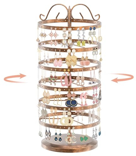 iDavosic.ly Ohrring Aufbewahrung mit 6 Etagen, Metall Ohrringständer Ohrringhalter Schmuckständer Baum 264 Löcher, Drehbar Schmuckaufbewahrung Ohrringe Jewelry Display Organizer, Bronze
