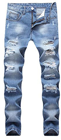 Enrica Men's Ripped Distressed Destroyed Straight Fit Washed Denim Jeans(405 Blue, 50)