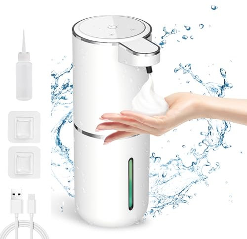 Distributeur de Savon Automatique 380ml Sans Contact - USB Rechargeable, IPX5 Étanche, 4 Niveaux - Pour Cuisine et Salle de Bain