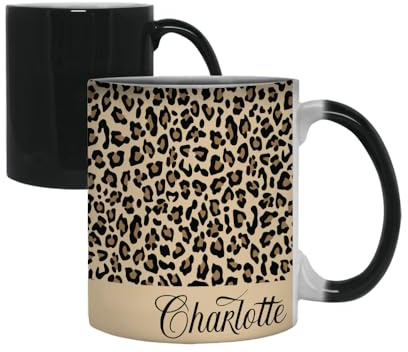 Getagift Personalised Cheetah Print Mug Custom Name, Leopard Print, Animal Print, Colour Changing, Magic Cup/Mug.