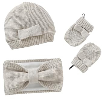 Vertbaudet Mädchen Baby-Set: Mütze, Rundschal & Fäustlinge beige/schleifen 74/80