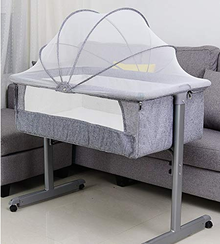 XDAILUYYDS Beistellbett Baby, Stubenwagen Babybett, Mobiles Kinderbett, Beistellbett mit Moskitonetz+Räder, Tragbares Bett für Säuglinge/Neugeborene (96 * 57 * 77cm)