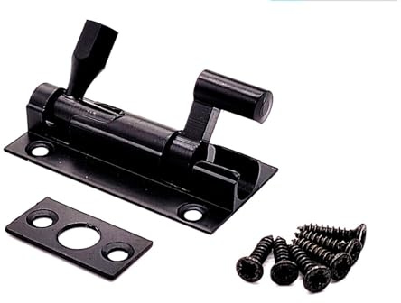 Black Necked Door Bolt 75mm Slide Latch with Screws Pack of 1 | Surface-mounted slide bolt for cupboards, bathroom doors, cabinets, sheds and lightweight internal gates.