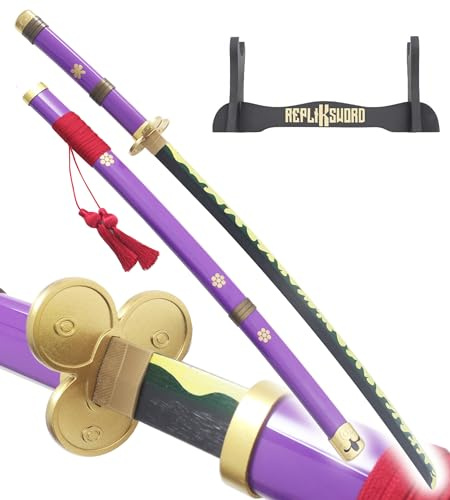 Repliksword One Piece Katana Tout en Bois Lame Bambou Epee Enma Sabre Zoro Meito + Présentoir Inclus