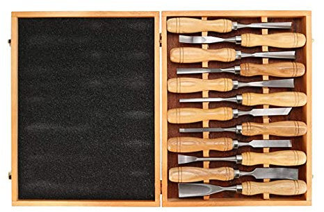 Ensemble de Ciseaux à Bois 12 pièces ciseau de Tour Ciseaux à Bois en Acier au Chrome Vanadium pour débutants et Amateurs de Sculpture Sculpture de Racines Bricolage avec boîte en Bois TDF