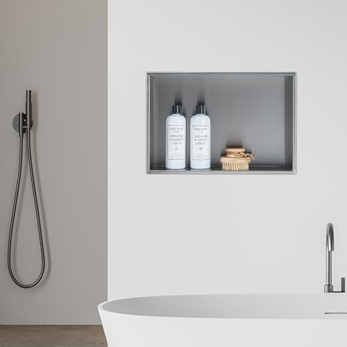 [neu.haus] Étagère Encastrée pour Salle de Bain Niche Murale Encastrable Résistante à l'eau Montage Verticale ou Horizontale Acier Inoxydable 47 x 32 x 10 cm Argenté Mat