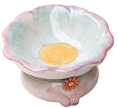 NNXHWY Gamelle Surélevée en Céramique pour Chat, Bol de Nourriture Surélevé en Forme de Fleur, Joli Plat Incliné pour Chat, Plats Surélevés en Céramique pour Chat, Bols de Nourriture ou d'eau(Bleu)