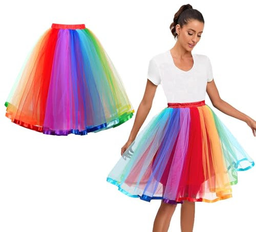 AUYAO Regnbågstutu för Kvinnor, Tonåringar - Regnbågskjol i Lager, Kort Balettdanskjol, Färgglad Tyllkjol Knälång Prinsesskjol