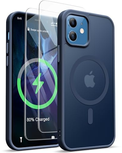 ORETECH für iPhone 12 Hülle mit 2 Schutzfolie, Matt Marineblau | Kompatibel mit Mag Safe,Stoßfest Kratzfest Transluzente Rückseite Handyhülle für iPhone 12/12 Pro