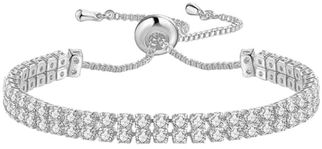 Flongo Damen Armband Glitzer Strassstein: silber Tennis Armkette geschichtet feine Edelstahl rhinestones verstellbar Tennisarmband Cubic Zirkonia Strass Armreif Geschenke für Frauen Mädchen 2.5mm