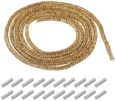sourcing map 4mm x 1.2m Shoe Laces Hoodie String Glitter Cords Rhinestone Tube Rope Bling Crystal String Rope for DIY Sneakers Sweaters Sweatpants Decoration Gold with Aglets
