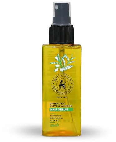 Khan AL Saboun Nautral Hair Serum Sun Protection Dust Humidity Prevent Dryness & Frizz Healthy Shinier With Magical Scent Unisex Non Sticky - 100 ml (Green Tea)
