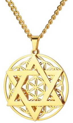 Amaxer Stella di David Fiore della Vita Collana per donne Mandala Geometria Sacra Protezione Dichiarazione Famiglia Ciondolo Catena Collana (Oro)