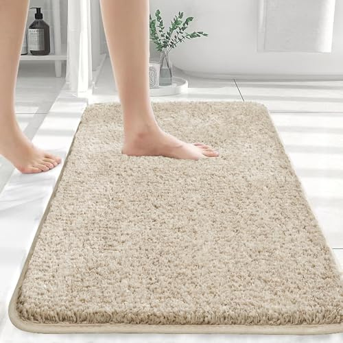 Myting Tappetino da bagno 70 x 120 cm, tappetino da bagno grande, in morbida microfibra, antiscivolo, lavabile, con retro in gomma, tappeto da bagno beige