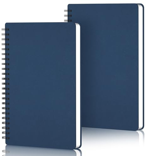 Yarorm Notizbuch A5 Blanko - 2 Stück Notizbücher Spiralblock - 14x21cm Notebook Leere Seite - 100GSM Papier Blanko Notizblock A5 - Dunkelblau Notizheft A5 Spiralbindung Reisetagebuch