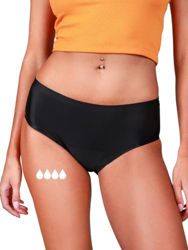 Taynie Seamless Nahtlose Periodenunterwäsche - Periodenwäsche - Menstruationsunterwäsche - Periodenslip - ersetzt 2 Tampons, Tragedauer bis 12 Std, waschbar bis 60°C (38, Schwarz)