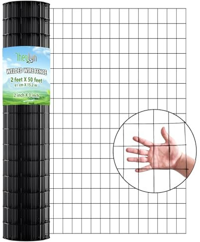 Thealyn Garden Wire Mesh 2FT x 50FT(0.6M x 15.2M) for USE 3 FT Fence Post, 5cm x 7.5cm Holes, Hot-Dipped Mesh Fencing, 2mm PVC Coated Welded Wire Fence Welded Cage Poultry Netting for Garden, Coops
