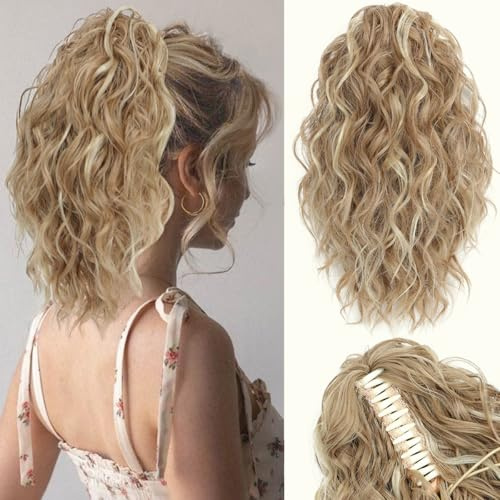 VEGALILY Ponytail Extension 12 inch Clip in Ponytail Short Curly Claw Clip Ponytail Hair Extensions Synthetic Drawstring Ponytail Hair Pieces for Women Daily Use