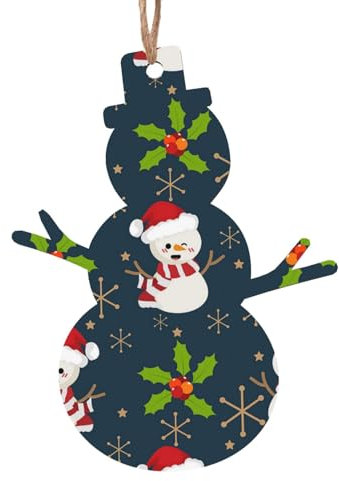 Weihnachtsschmuck aus Holz für Baumdekoration, niedlicher Schneemann, Stechpalme, Beere, hängende Weihnachtsbaumschmuck, Kugel, Heimdekoration (Schneemann-Form)