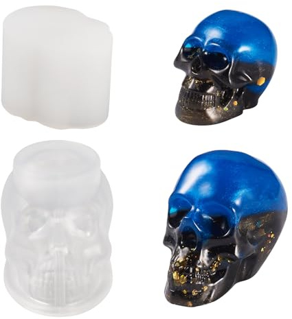 Boutigem Lot de 4 moules en silicone en forme de tête de mort 3D pour loisirs créatifs, décoration d'intérieur d'Halloween