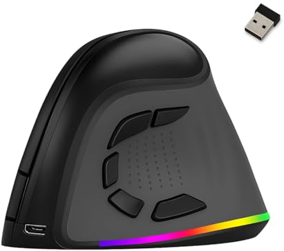 Spacetronik 2.4G Wireless Vertikale Ergonomische Maus | 4000 DPI, Bluetooth 5.0, RGB-Beleuchtung, 9 Tasten, Vertical Ergonomic Optical Mouse Kabellos für Windows, Laptop, PC