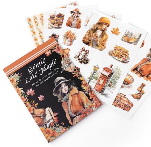 Lychii Scrapbook-Sticker, 20 Bögen Herbst-Thema Aufkleber vorgeschnitten, 200 Stück Papier & PET Bastelmaterial für Tagebuch und Karten