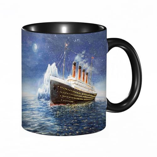 HRRASFAZF Tasse à Café | Tasse Céramique Fine | Cadeau Original | 330ml | Mug avec Anse | Cadeau Original pour Homme et Femme | Peinture à l'huile originale du Titanic et d'un iceberg dans l'océan la
