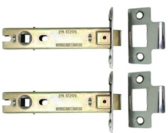 Pack of 2 Heavy Duty Nickel Plated 4 Inch Fire Rated CE Approved Bolt Through Tubular Latch Wooden Door Security Mortice Lock 100mm for Internal and External Doors